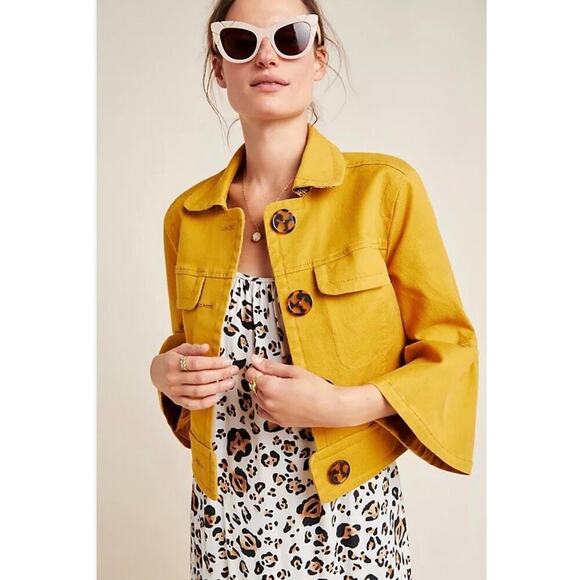 ANTHROPOLOGIE NORA flutter sleeve trucker jacket size Small - Picture 1 of 11